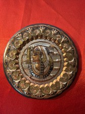 Vintage Cleopatra Handmade Egyptian decorative plate, mixed metals copper brass