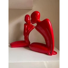 Vintage 1980s Art Deco Style Red Abstract Ceramic Stylized Human Figure Statue