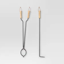 2pc Tongs and Fire Poker Tool Set Black - Threshold