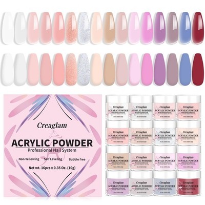 16 Color Acrylic Nail Powder Kit - for DIY Nail French Extensions & 3D Art, N...
