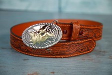 Nocona Kids 20" Belt Western Leather Bull Rider Two Tone Metal Oval Buckle