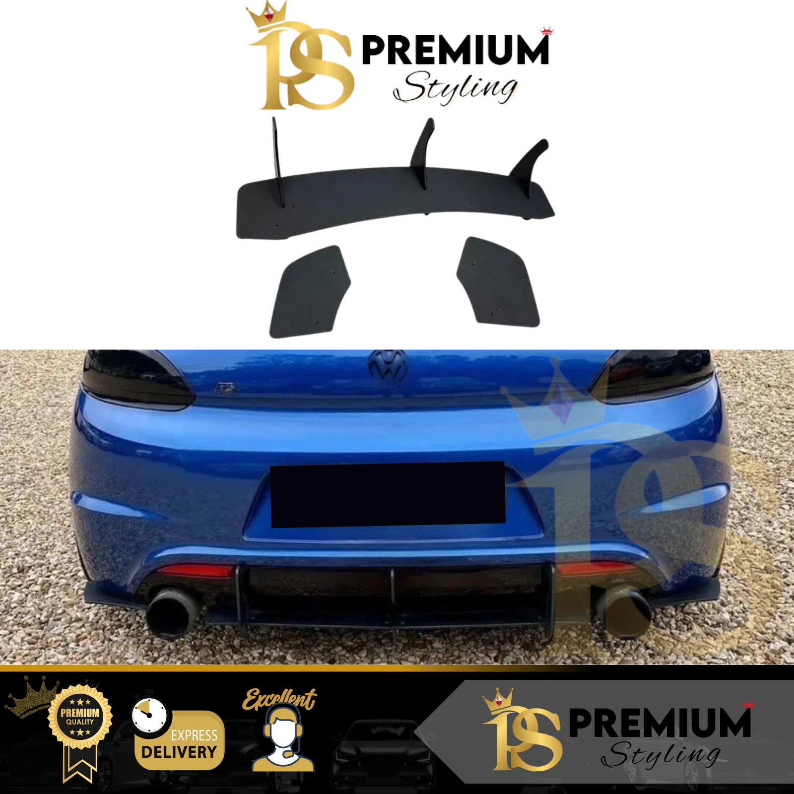 VW Scirocco R MK3 Rear Bumper Finned Diffuser Valance lip 2008-2014