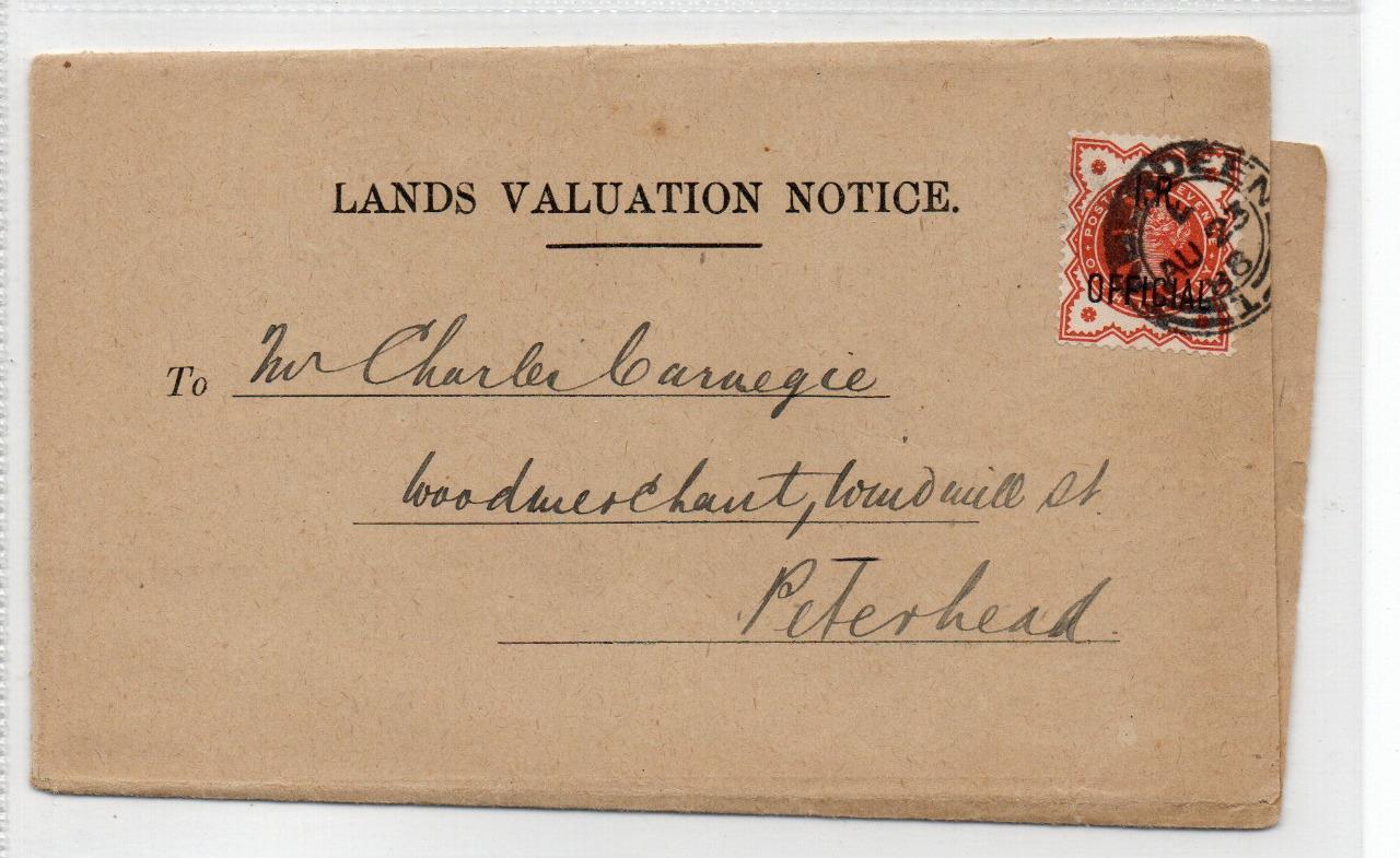 SCOTLAND ABERDEEN 1888 LANDS VALUATION letter with IR OFFICIAL stamp