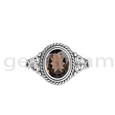 925 Sterling Silver Natural Smokey Quartz Oval Shape Handmade Ring For Women