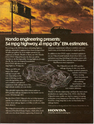 1977 Honda Civic CVCC Vintage Magazine Ad