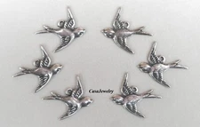 #3422 ANTIQUED STERLING SILVER PLATED L&R SWALLOWS W/TOP RING - 6 Pcs (3L+3R)