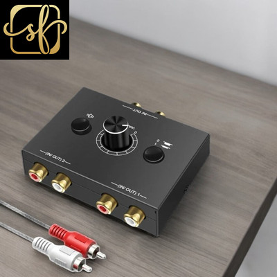 Black Audio Switcher Splitter Bi-Directional Audio Switcher with Mute Button 2X1