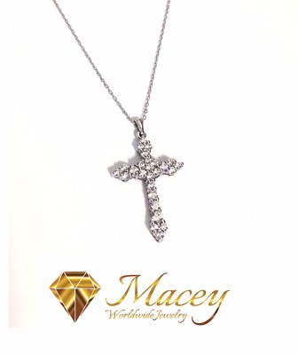Silver White Sapphire Lovely Glorious Cross Pendant Necklace 18 Inch Chain