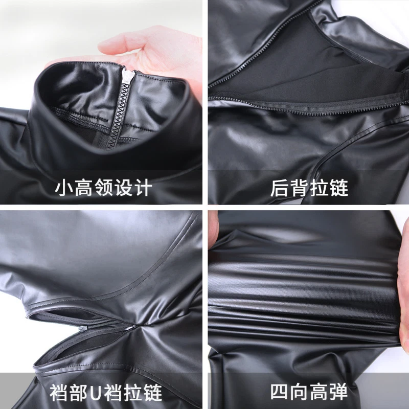 Noir Femmes Faux Latex Combinaison Body Catsuit Fête Clubbing Cocktail Sexy - Photo 2/4