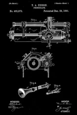 1891 - Phonograph - Thomas A. Edison - Patent Art Poster