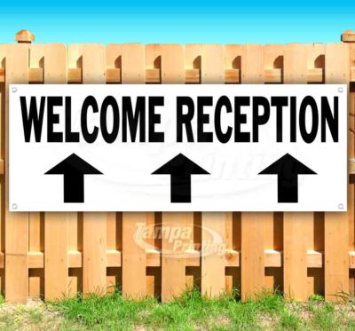 WELCOME RECEPTION UP BLK Advertising Vinyl Banner Flag Sign Many Sizes DIRECTS