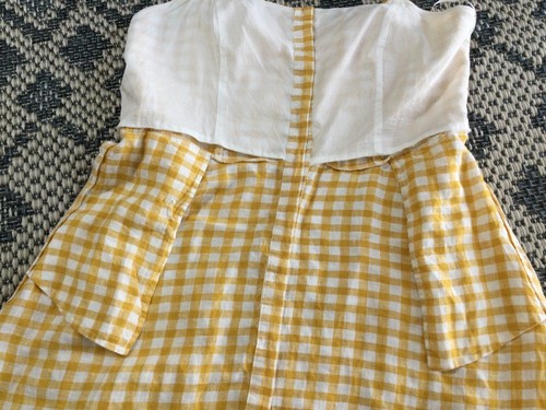 NWT Cynthia Rowley Women 100% Linen Strap Dress Yellow/White check Size 12 - Picture 10 of 17
