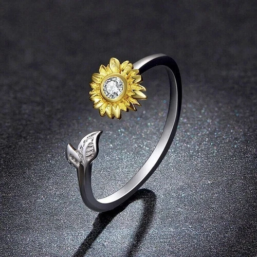 14K Two Tone Gold Plated 0.20Ct Round Simulated Diamond Sunflower Ring Women's