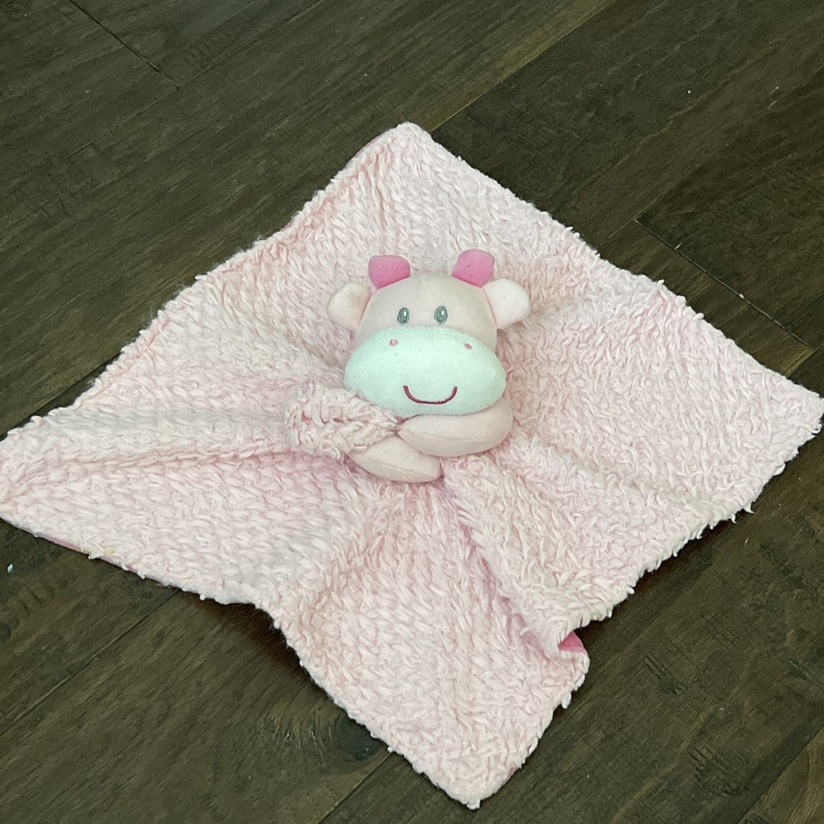 Baby Essential pink Plush Hippo Lovey Baby Blanket Security Cow READ - Main Image