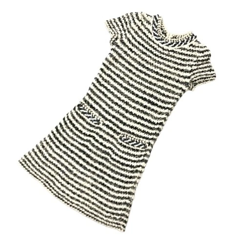 Mini abito da sera Chanel bianco a righe nere con logo CC catena tweed taglia XS 34
