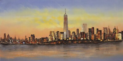 Ölgemälde 30x60 Skyline Stadt City New York Manhattan handgemalt Öl auf Leinwand