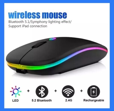 Wireless Mouse Bluetooth Optical 2.4GHz USB Rechargeable RGB Mice for PC Laptop