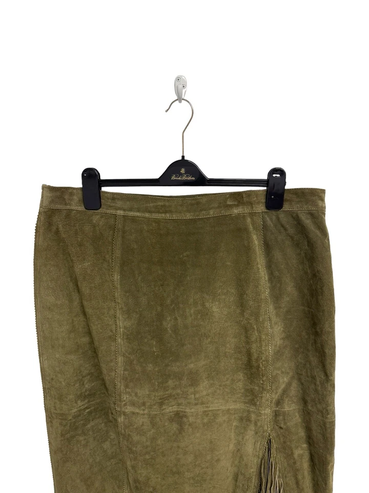 Via Accenti женщин лес зеленый 100% кожи бахрома средней длины юбка размер H6 - Изображение 3 из 4