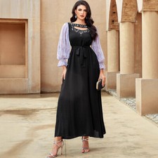 Elegant Women Slim Evening Party Long Dress Dubai Abaya Kaftan Muslim Chiffon