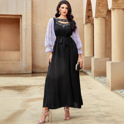 black kaftan party dress Black Linen Kaftan Maxi Dress: One Shoulder Party Gown