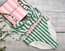 Victoria s Secret Swim Set Wicked Top High Wait Bottom Green Stripe