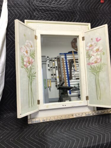 Vintage Mirror With Floral Doors Wall Hanging Wood Hand Painted Unique Decor EUC - Picture 1 of 10