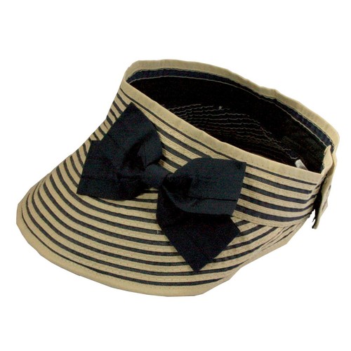 Striped Bow Wide Brim Roll Up Visor Golf Beach Spring Summer Sun Cap Hat Women - Picture 2 of 8