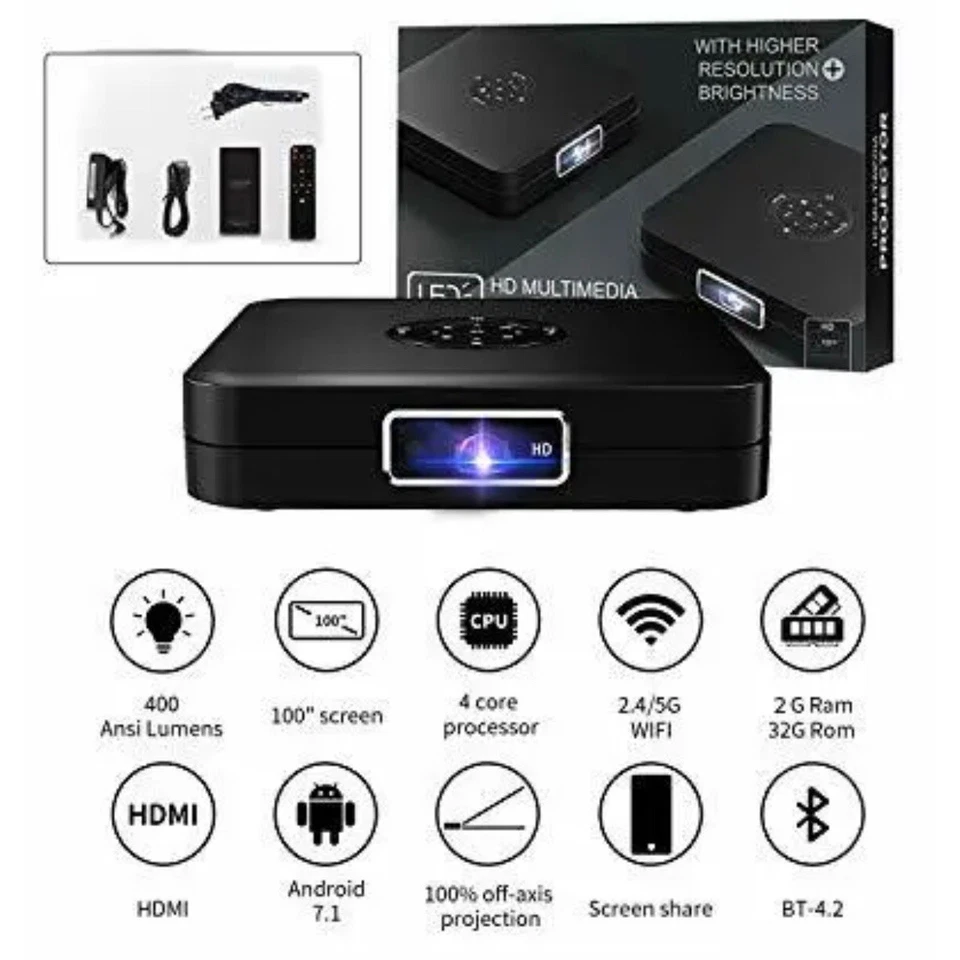 Portable Projector 400 Ansi Lumens Andriod 7.1 100 inch Picture DLP Projector - Image 2 of 4