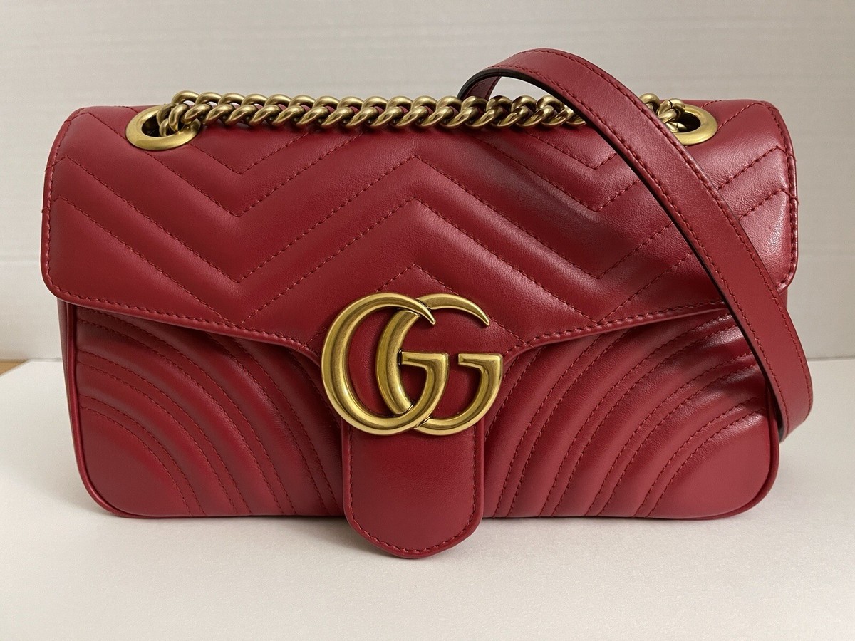 Gucci GG Marmont Matelasse Shoulder Bag Small Hibiscus Red Leather