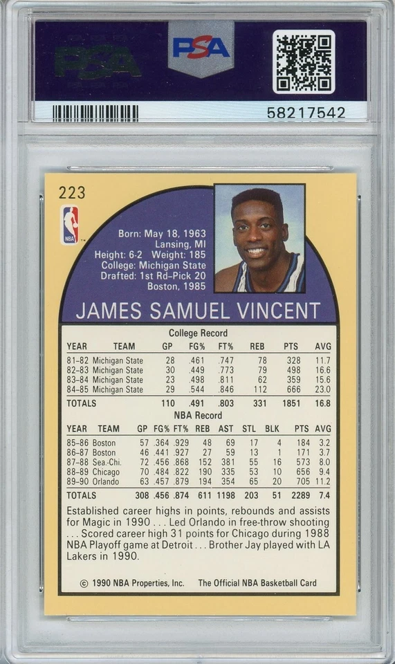 1990 Hoops #223 Sam Vincent Shows Michael Jordan PSA 8 - Image 2 of 2