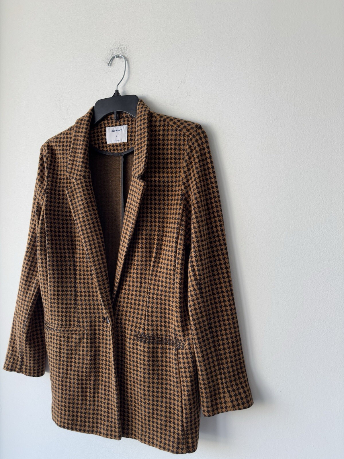 Old Navy Blazer Houndstooth Brown Black One Button Womens S Office Career Casual