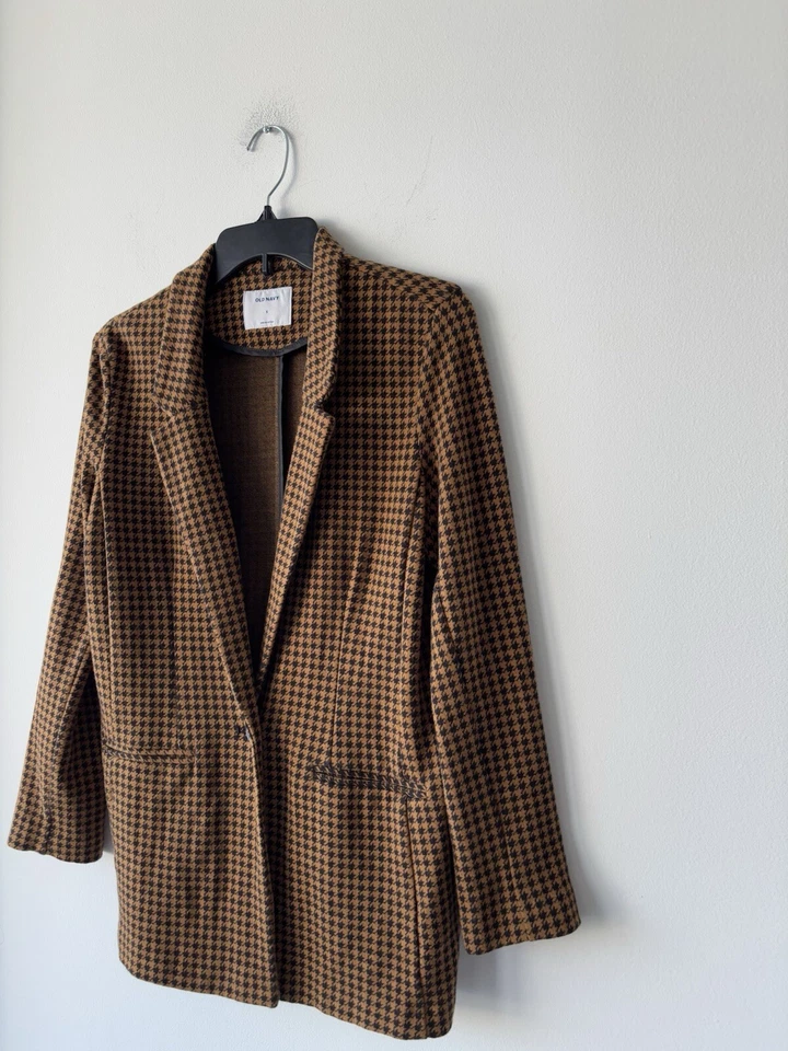 Old Navy Houndstooth Print Blazer Brown Black One Button Women’s Small - Image 4 of 4