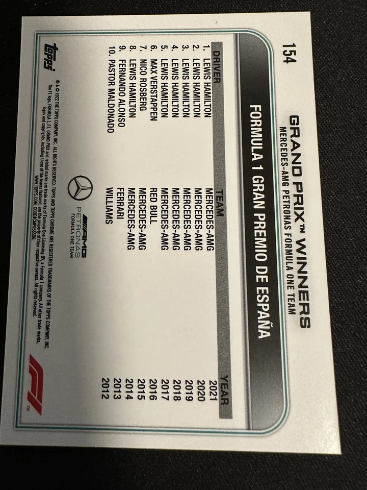 2022 Topps Chrome Formula 1 #154 Lewis Hamilton GPW - Image 2 of 2