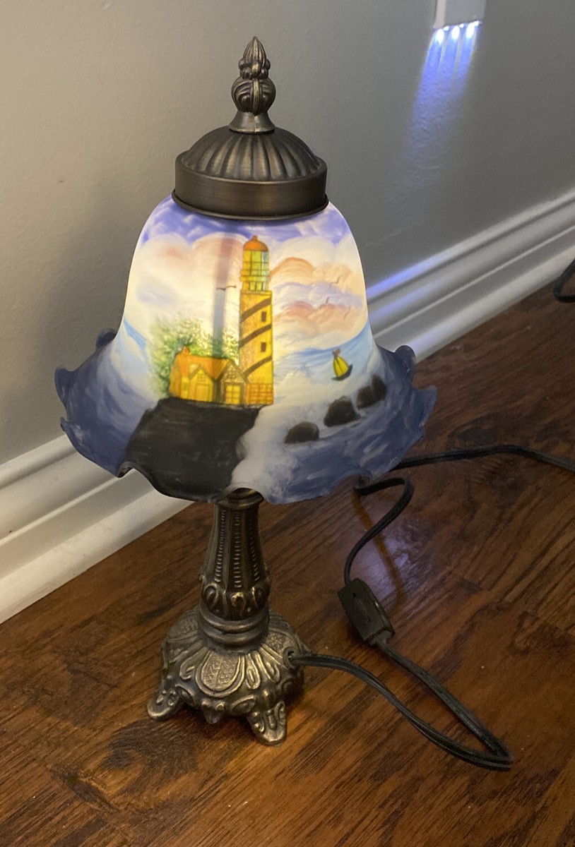 Lighthouse Reverse Painted Shade Thomas Kinkade Reverse Painted Table
