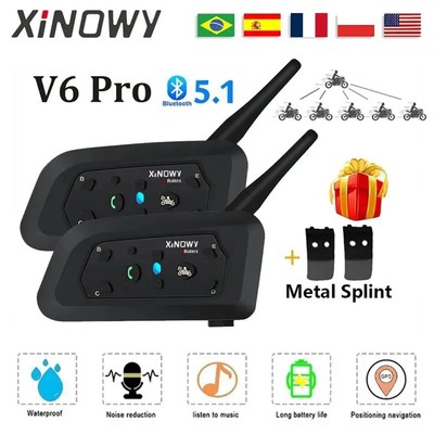 2X V6 Pro Motorrad Gegensprechanlage 6 Fahrer Gruppe 1200m Helm Headset Bluetooth 5.1