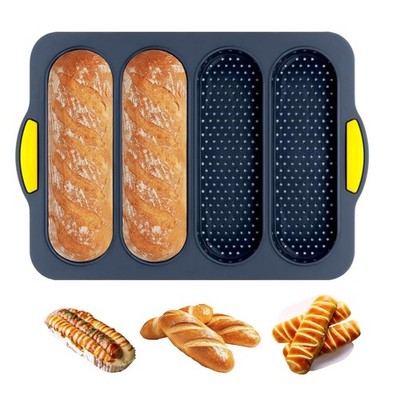 Silicone Bread Loaf Pan, 4-cavity Non-Stick Baguette Bread Pan Heat Resistant...