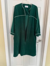Vintage Vanity Fair Green Velvet Velour House Coat Robe Medium Retro Pocket