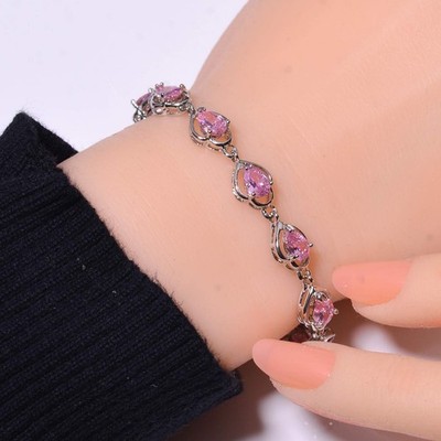 Pink Sapphire Simulated 925 Sterling Silver Tennis Bracelet 8.99'' B_9730_696_20