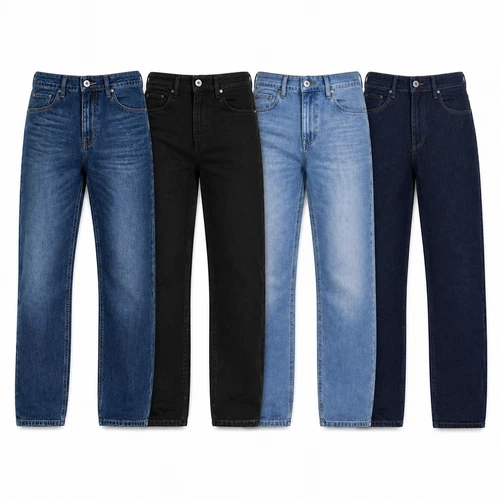 Men's Stretch Denim Jeans Straight Leg Regular Fit Classic Jeans Pant