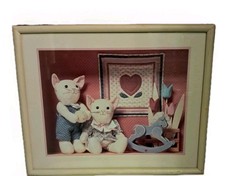 Vintage Country Cat Framed Wall Hanging Picture Decor Granny Decor Nursery...