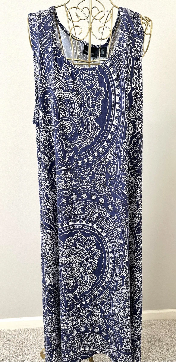 Robe Maxi Longue Cynthia Rowley Sans Manches, Imprimé Géométrique Bleu - Taille L