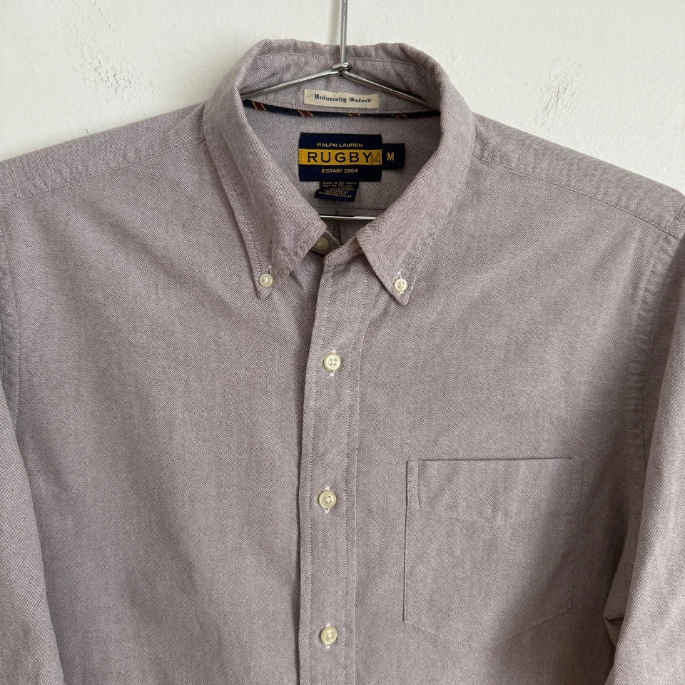 Camisa Oxford Masculina Rugby Ralph Lauren Roxa Claro Botão Médio - Imagem 2 de 4