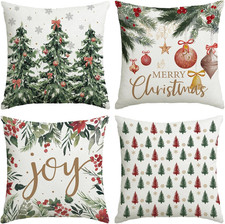 Set of 4 Christmas Pillow Covers 18x18 Inch Red Green Xmas Throw Covers for Sofa