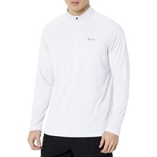 Men s UPF 50 Rash Guard 1/4 Zip Up Swim Shirt Long Sleeve Moisture Wicking Q...