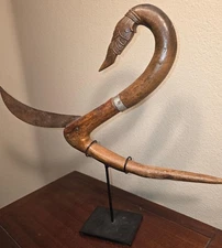 Antique Hand-Carved Khmer Rice Cutter Sickle Naga Serpent Art (c. 1880s–1940s) 