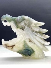 1pc Natural agate geode quartz carved eagle skull crystal Healing decor gift