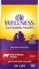 26LB Wellness Complete Health Dry Dog Food,Wholesome Grains,Beef Barley & Recipe