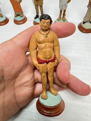 7 Antique clay terra-cotta hand painted India figurines Lot Vtg Wire - Picture 5 of 12