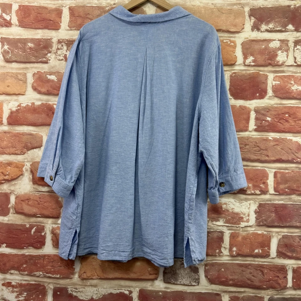 Camisa Catherines Mujer 3X Azul Lino Algodón Botón Frontal Manga 3/4 Blusa Foto 4 de 4