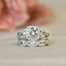 3Ct Round Cut Lab Created Diamond Wedding Bridal Ring Set 14K White Gold Plated